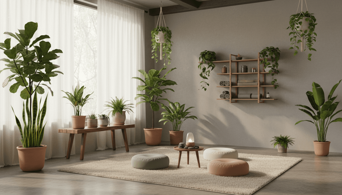 Peaceful wellness studio with natural light and plants, ideal for therapeutic sessions