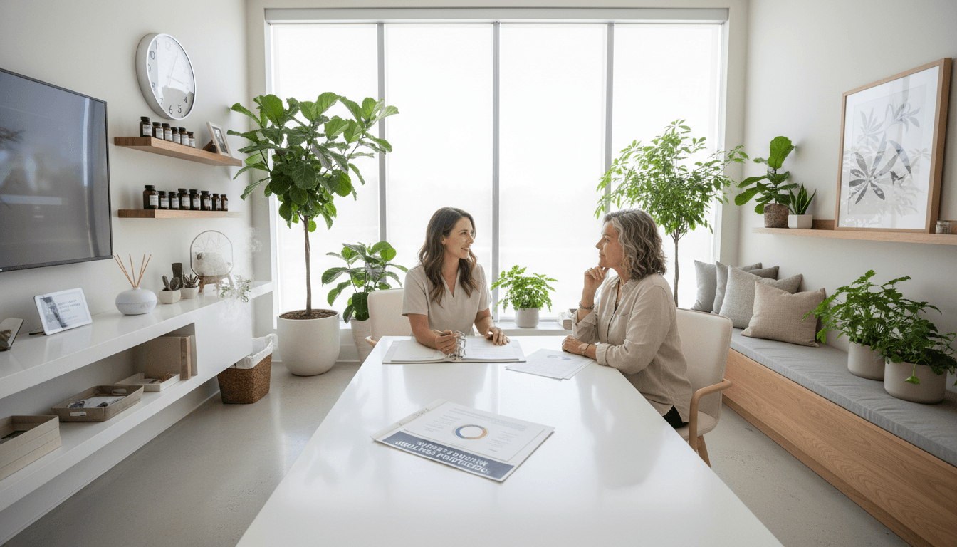 Medical team meeting with holistic practitioner in a bright conference room